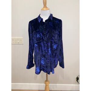 Pilcro Anthropologie Mara Relaxed Velvet L/S Shirt Blue Size US 10